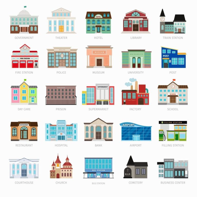 drawings of different commercial buildings. Pest control plan