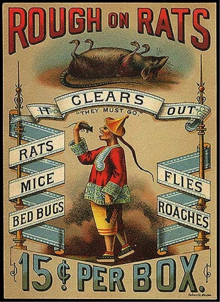 Vintage ad rough on rats for mice, bed bugs, flies and cockroaches