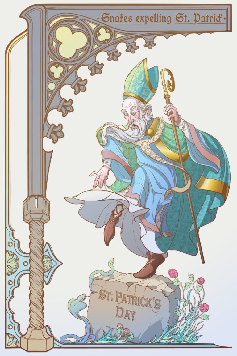 St Patrick afraid of snakes on St Patrick's Day