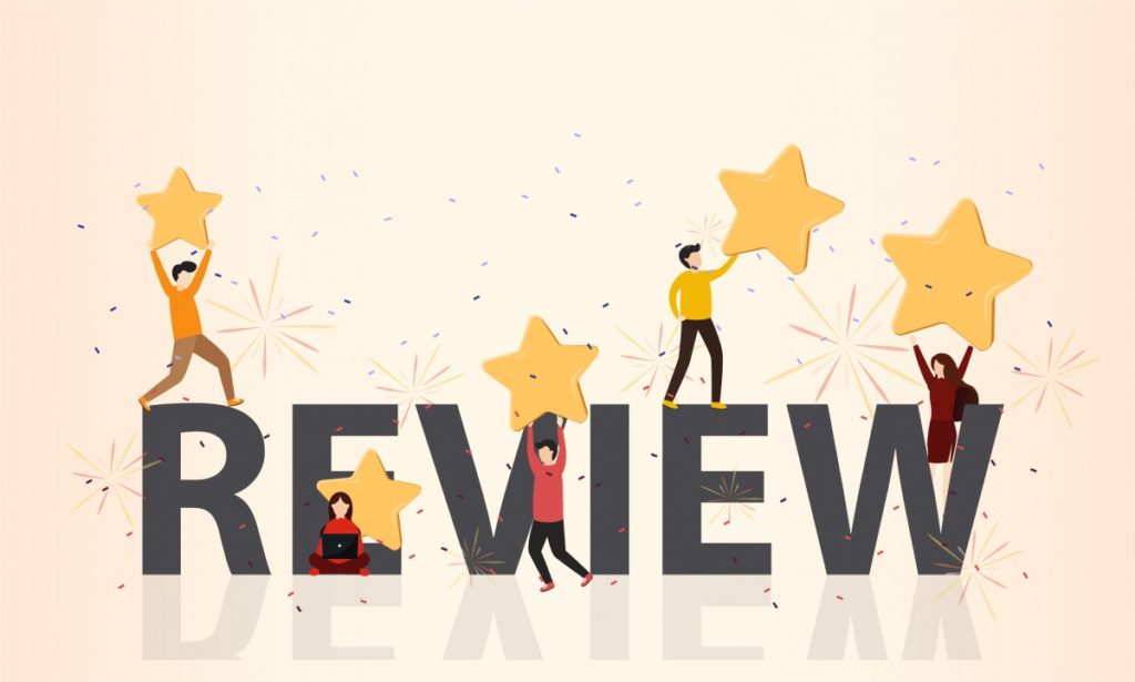 Illustration of 5 stars Review with stars and people.