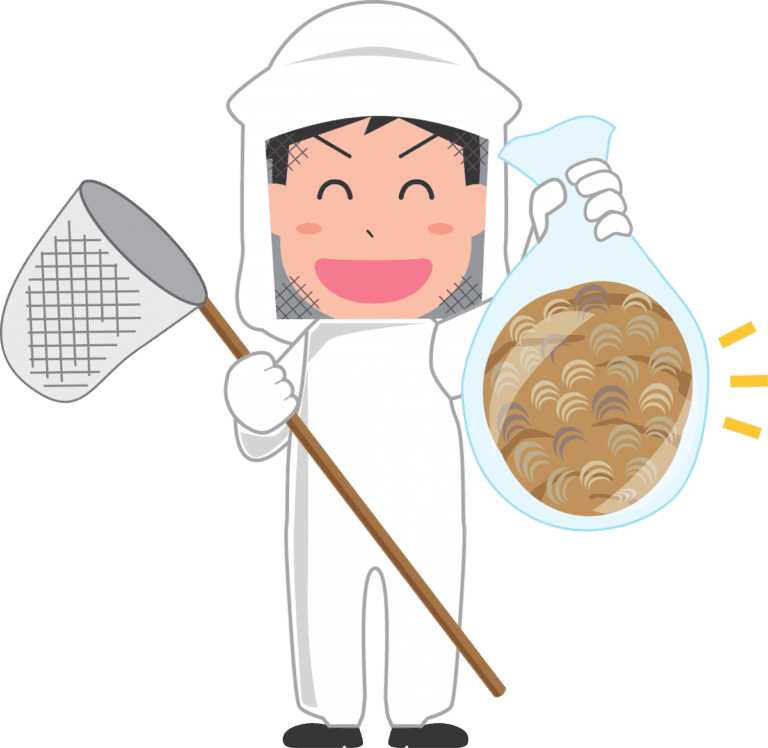 a cartoon beekeeper with a nest. Stop