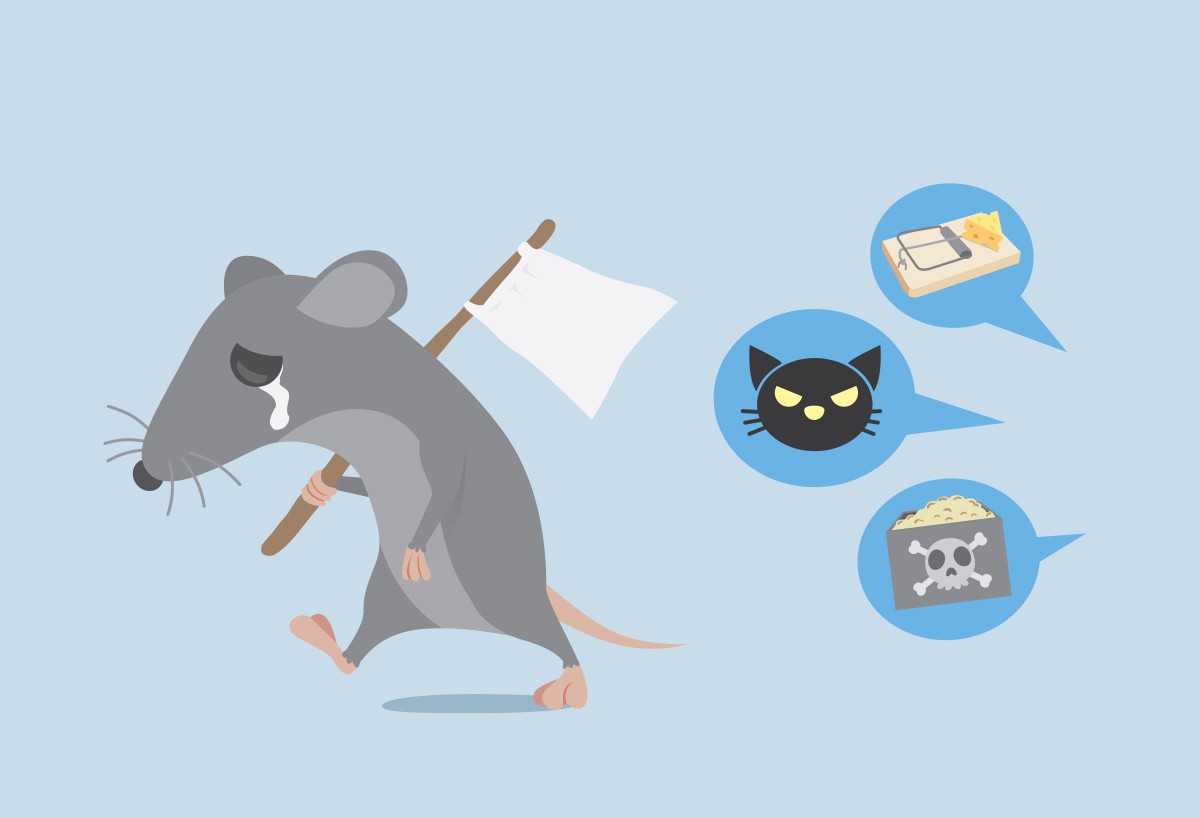 cartoon mouse with a white flag - how to get rid of mice
